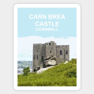 Carn Brea Castle Cornwall.  Cornish gift Kernow Travel location poster, Redruth Sticker